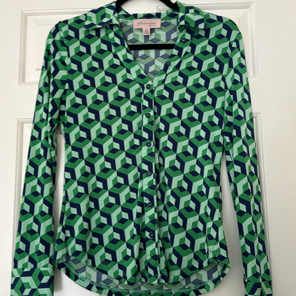COPY - Philosophy Women's Shirt Size S Geometric Button Down Collared Long Slee…
